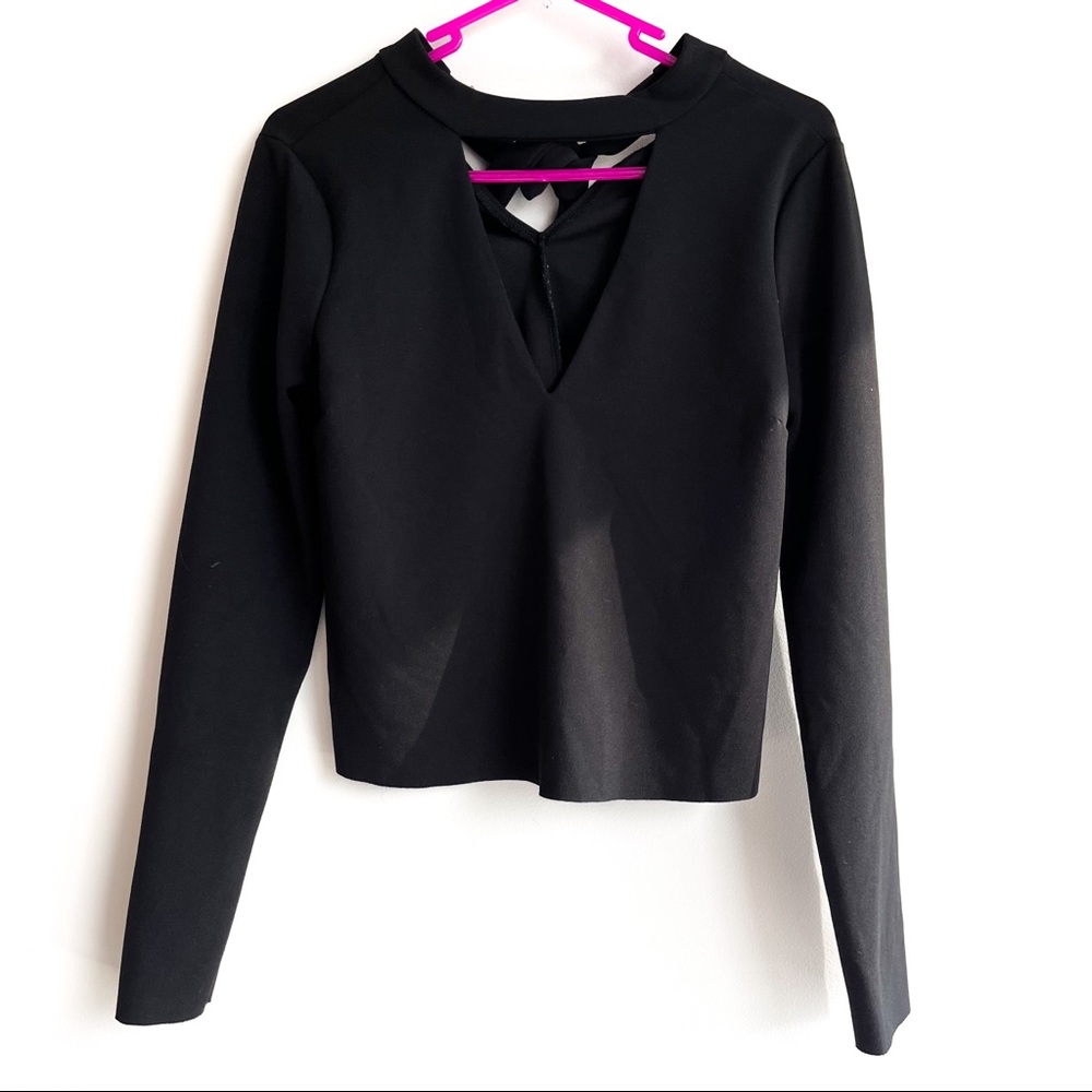 Black long sleeve v neck slit shirt. Zara brand